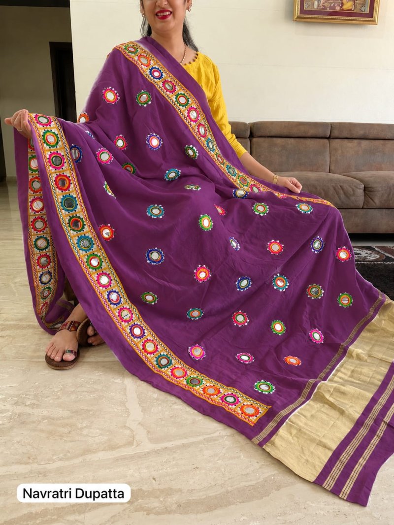 Tew Silk With Embroidery And Foil Mirror Work Navratri Dupatta